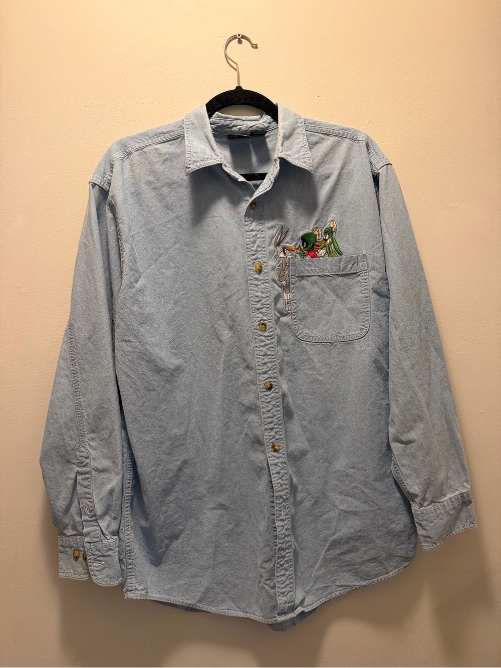 Vintage Warner Bros Looney Tunes Denim Button Up Shirt Bugs Bunny M